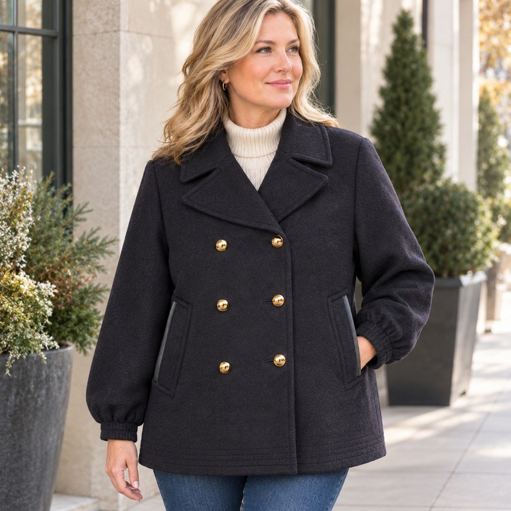 Coach Est 1941 Womens Wool Blend Peacoat Charcoal Gold Buttons Size 10